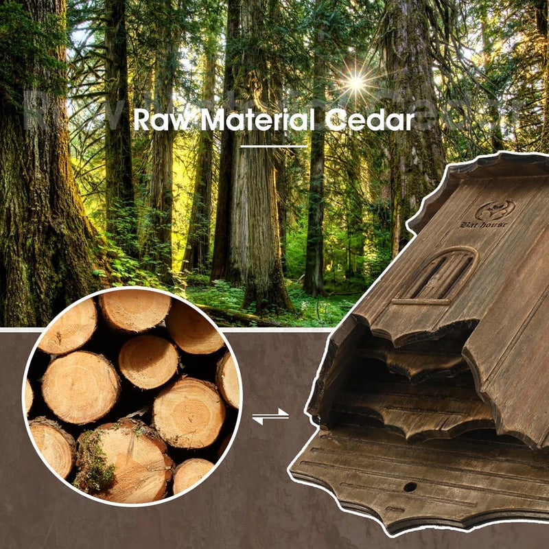 VIREESR Wooden Castle Bat Houses for Outdoors, Bat Boxes for Outside, Large Three Chamber Box Perfectly Designed to Attract Bats, Durable and Easy to Hang (Bat House Ⅰ Brown) - Image 5